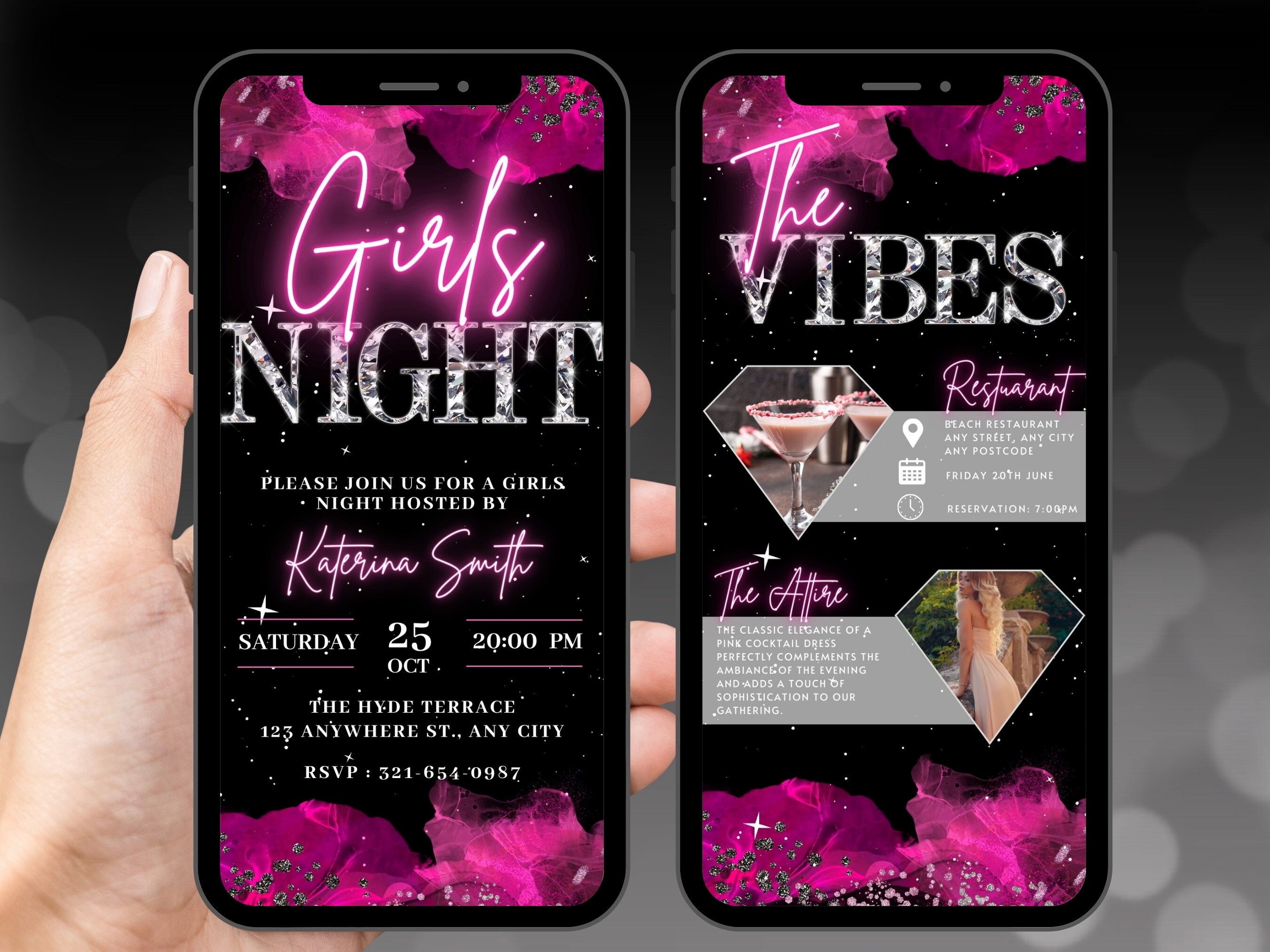 Digital Girls Night Out Invitation, Animated Hot Pink Birthday Invite ...