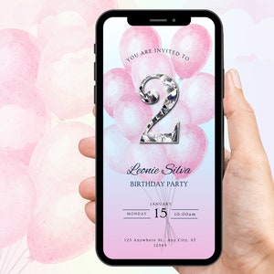 Faire-part numérique pour 2e anniversaire, invitation animée pour petite fille de 2 ans, deuxième étape importante pour enfant, modèle de carte électronique modifiable