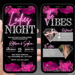 Digital Ladies Night Out Invitation, Animated Hot Pink Birthday Invite, Bachelorette Party Evite, Self Editable Custom Canva Itinerary eCard