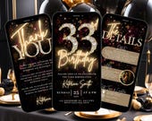 33rd Digital Flyer Birthday Invitation, Surprise 33 Dinner Party Invite, Gold Diamond Video Evite For Women, Self Edit DIY Itinerary eCard