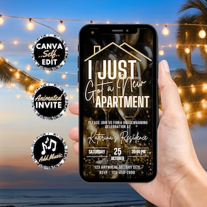 Digital Housewarming Party Flyer Invitation, New Apartment House Warming Invite, Gold New Home Evite, Self Edit Download DIY Template Ecard