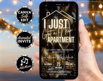 Digital Housewarming Party Flyer Invitation, New Apartment House Warming Invite, Gold New Home Evite, Self Edit Download DIY Template Ecard