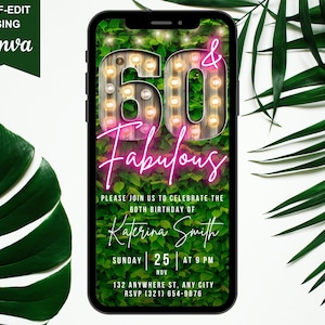 60th Digital Flyer Invitation, 60 And Fabulous Ecard Invite For Women, Marquee Backyard BBQ Evite For Her, Self Editable Template eCard