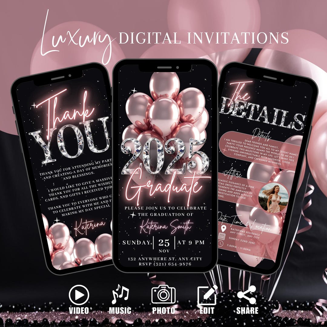 Digital 2026 Graduate Invitation, Animated Pink 26 Graduation ...