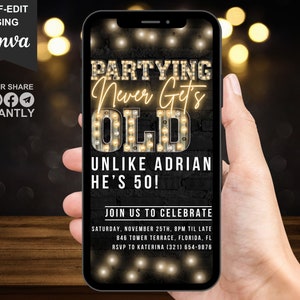 Digital 50th Birthday Invitation For Men, 50 Invite Ecard, Virtual Rustic Marquee BBQ Funny Adult Party Invite For Him, Editable Template