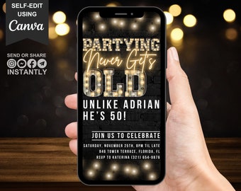 Digital 50th Birthday Invitation For Men, 50 Invite Ecard, Virtual Rustic Marquee BBQ Funny Adult Party Invite For Him, Editable Template