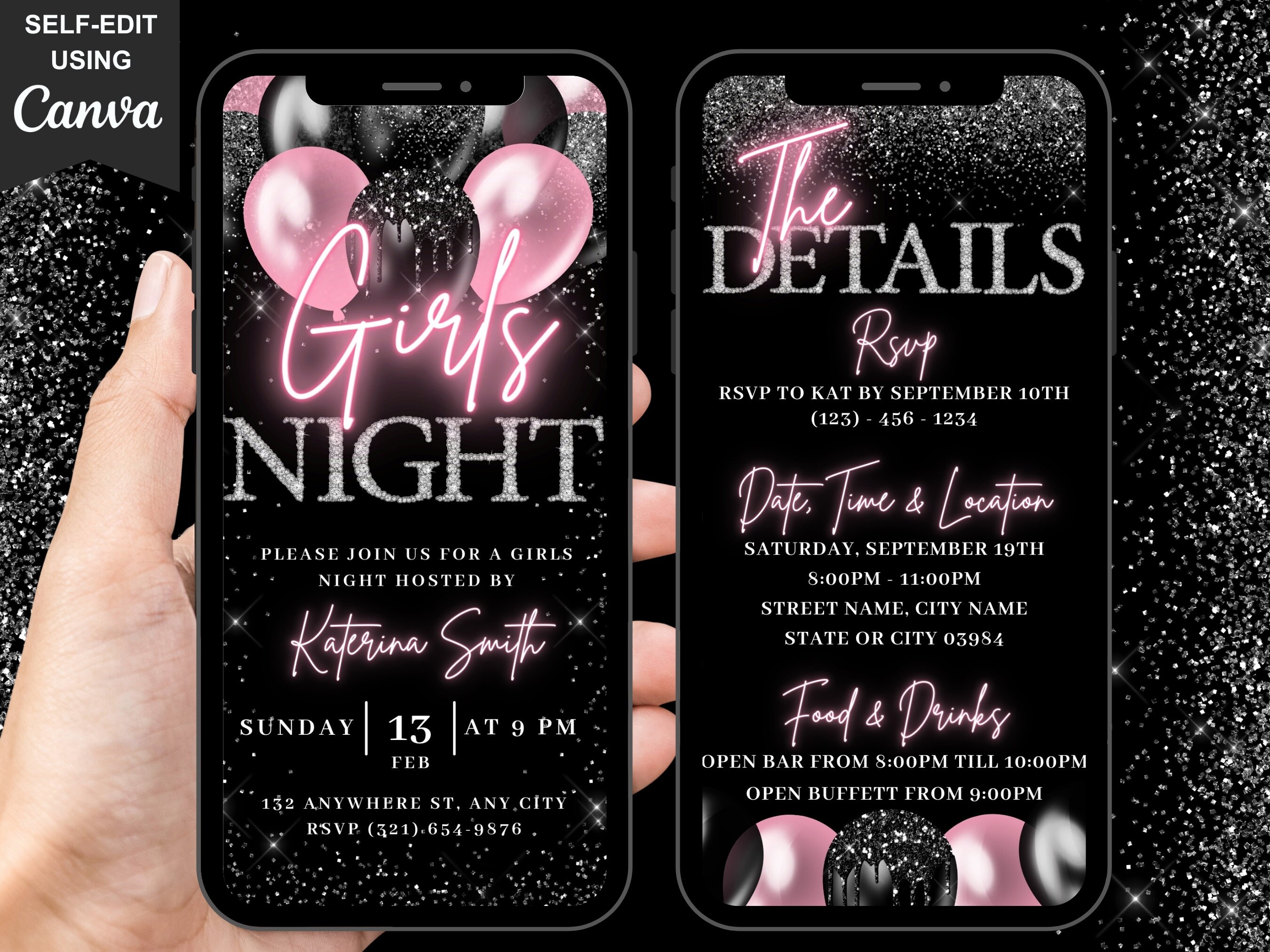 Digital Girls Night Out Invitation, Animated Fun Pink Birthday Invite ...