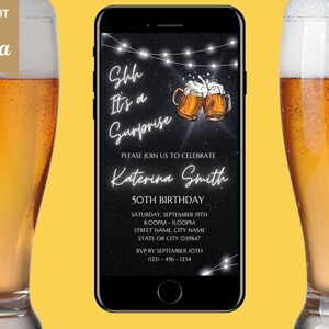 Editable, Shh Surprise Beer Party Birthday Invitation, Beer Evite, Surprise Birthday Invitation, Electronic Invitation Template, Einvite