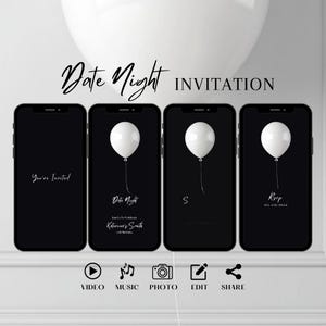 Convite branco minimalista para encontro romântico, convite de aniversário animado elegante, convite para festa masculina, modelo digital elegante, cartão eletrônico editável feminino