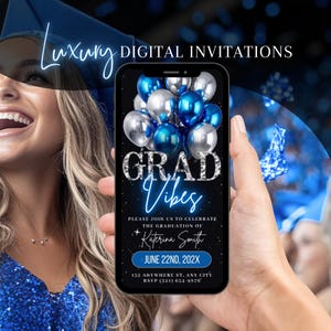 Digital Graduation Party Invitation, Animated Blue Grad Vibes Invite, College Send Off, High School Graduate Evite, Self Edit Template eCard