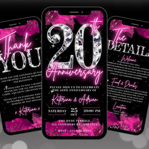 Invitación digital para el 20.º aniversario, invitación animada rosa para una fiesta, boda que seguimos celebrando con Evite, tarjeta electrónica editable sorpresa de renovación de votos