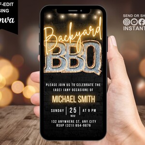 Digital Backyard BBQ Invitation, Animated Rustic Marquee Birthday Barbecue Invite, Patio Party Evite For Men, Self Editable Template eCard image 1