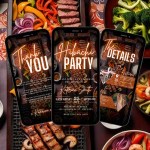 Digital Hibachi Flyer Invitation, Animated Birthday Dinner Party Invite, Red Japanese Food Video Evite, Self Editable DIY Itinerary eCard