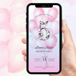 Digitale Einladung zum 5. Geburtstag, animierte Einladung zum 5. Geburtstag, Meilenstein zum fünften Geburtstag Evite für Kind, selbst bearbeitbare Vorlage eCard