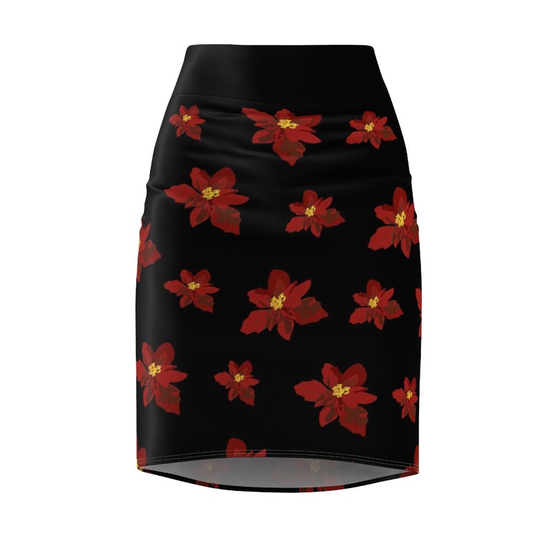 Women's Pencil Skirt, Seasonal and Holiday Skirt, Christmas, Poinsettia — free download