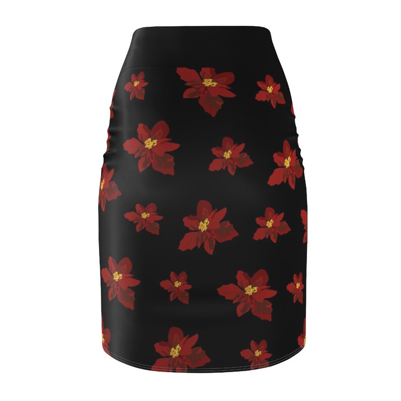 Women's Pencil Skirt, Seasonal and Holiday Skirt, Christmas, Poinsettia — free download
