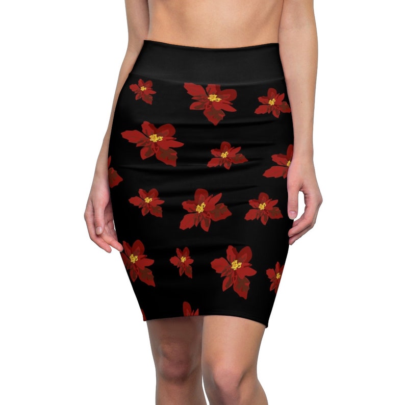 Women's Pencil Skirt, Seasonal and Holiday Skirt, Christmas, Poinsettia — free download