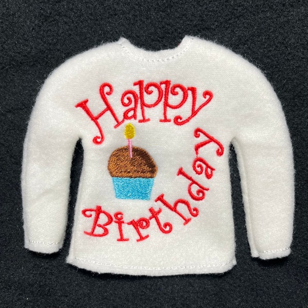 DIGITAL FILE* Elf Doll Sweater Happy Birthday Cupcake Pattern For Embroidery Machines In The Hoop Design ITH 5 x 7 Hoop