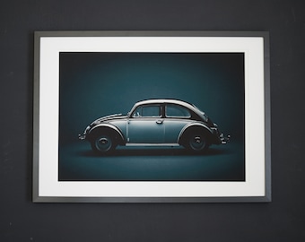 Limited edition fine art vintage Volkswagen Beetle 1961 poster (Valentine's gift idea)