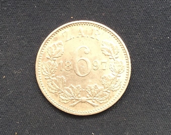 Complaciendo a Paul Kruger *1897* Seis peniques de plata - 6 zar / monedas sudafricanas