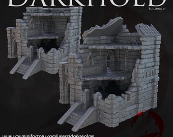 Darkhold Ruined Tower: Gothic Medieval Fortress Building and Collapsible Ruin Tabletop Terrain, Model Railroading Diorama