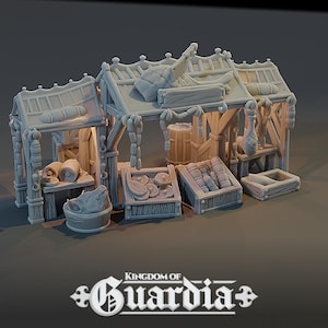 Butcher’s Market Tent: Medieval Meat Vendor Booth 28MM Tabletop Terrain, Model Railroading, Gaming