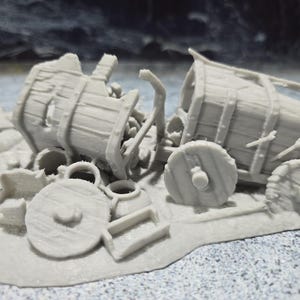 Pillaged Merchant Wagon, Merchant Ruin, Cart Ruin, wagon ruin