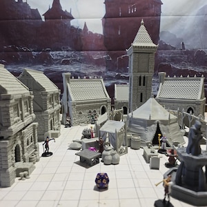 28mm Medieval Town Square Terrain Set | 3D Printed Tabletop City Bundle, Dnd Village Kit
