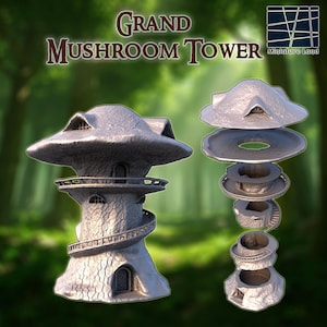 Grand Mushroom Tower: Fantasy Wizard Spire 28MM Tabletop Terrain, Model Railroading