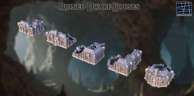 Ruined Dwarf Houses: Fantasy Underworld Structures 28MM Tabletop ...