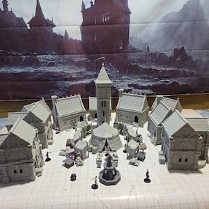 DnD Village Kit: Medieval Fantasy Town Buildings & Market 28MM Tabletop Terrain