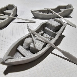 Cargo Rowboats 28mm Set: 14th Century Merchant & Smuggler Boats for Tabletop Terrain, Model Railroading