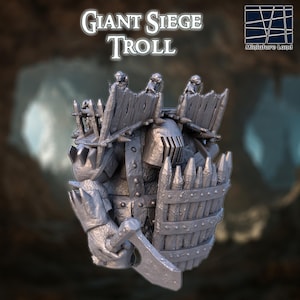 Giant Siege Troll: 28mm Fantasy Medieval Living Siege Engine Tabletop Terrain, Model Railroading Diorama