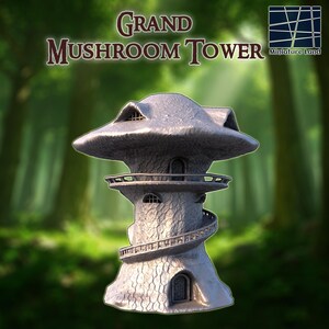 Grand Mushroom Tower: Fantasy Wizard Tower 28MM Tabletop Terrain, Model Railroading
