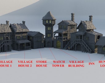Forest Village Set Winter Forrest Village 28mm Terrain Town Buildings Dungeons and Dragons Wargame Terrain