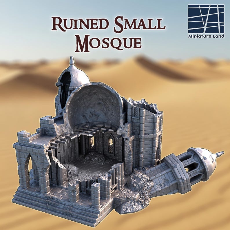 Partially Rendered Miniature Model Ruined Small Mosque: Middle Eastern Religious Ruin, Tabletop Terrain ...