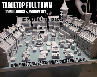 DnD Village Kit: 10 Buildings, 28mm, Playable Interiors, market, DnD Village Bundle