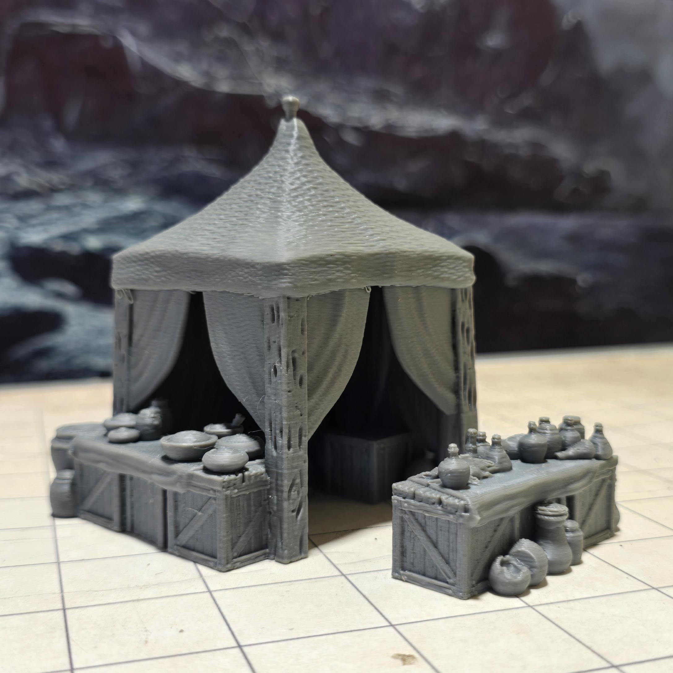 Desert Market Tent: Modular Fantasy Bazaar Stall With Storage Pots
