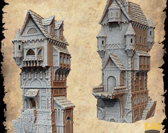 Commoners Tower: Medieval Stone and Timber Watchtower Standard Tabletop Terrain, Gaming