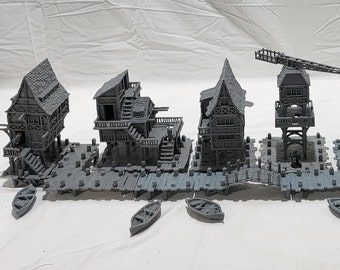 32mm Old Lake town-  Individual Buildings
