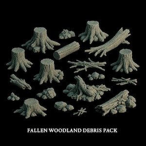 Fallen Woodland Debris Pack: Forest Scatter Terrain 28MM Tabletop Terrain, Model Railroading, Gaming