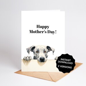 Moederdagkaart met envelop, hondenontwerp, Duitse dog, thuis printen (briefformaat, 8,5 bij 11 inch)