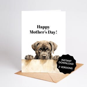 Cartão de Dia das Mães com envelope, desenho de cachorro, cane corso, para imprimir em casa (tamanho carta, 8,5 x 11 pol.)