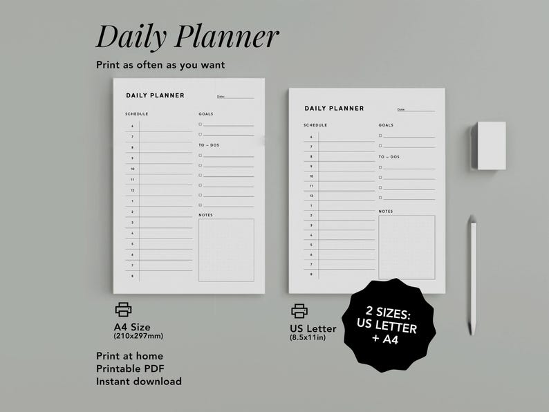 Daily Planner Printable PDF | Minimalist Schedule Template | Time ...