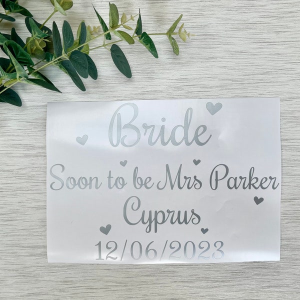 A4 personalised wedding case, bride to be, wedding abroad, wedding dress box decal