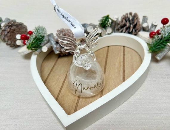 Personalised Angel Bauble, In Loving Memory Bauble, Glass Memorial Angel, Feather Angel Bauble, Personalised Bauble, Christmas Angel