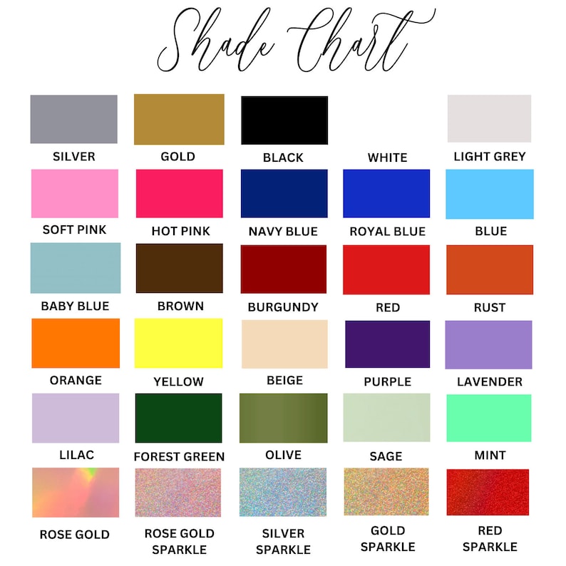 Pode incluir: Uma carta de cores com 24 cores diferentes, incluindo prata, ouro, preto, branco, cinza claro, rosa suave, rosa intenso, azul marinho, azul real, azul, azul beb&ecirc;, marrom, bord&ocirc;, vermelho, ferrugem, laranja, amarelo, bege, roxo, lavanda, lil&aacute;s, verde floresta, oliva, s&aacute;lvia, menta, ouro rosa, ouro rosa com brilho, prata com brilho, ouro com brilho e vermelho com brilho.