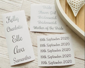 Calcomanía personalizada para percha de boda (1x nombre/rol/fecha), novia DIY, letras DIY, pegatinas escritas a mano, pegatina de caligrafía, letras de boda