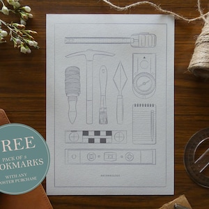 Archaeology Tools Physical Print  |  A5, A4, A3 Sizes Available  |  300gsm Watercolour Paper  |  Handmade and Printed in Perth, Australia
