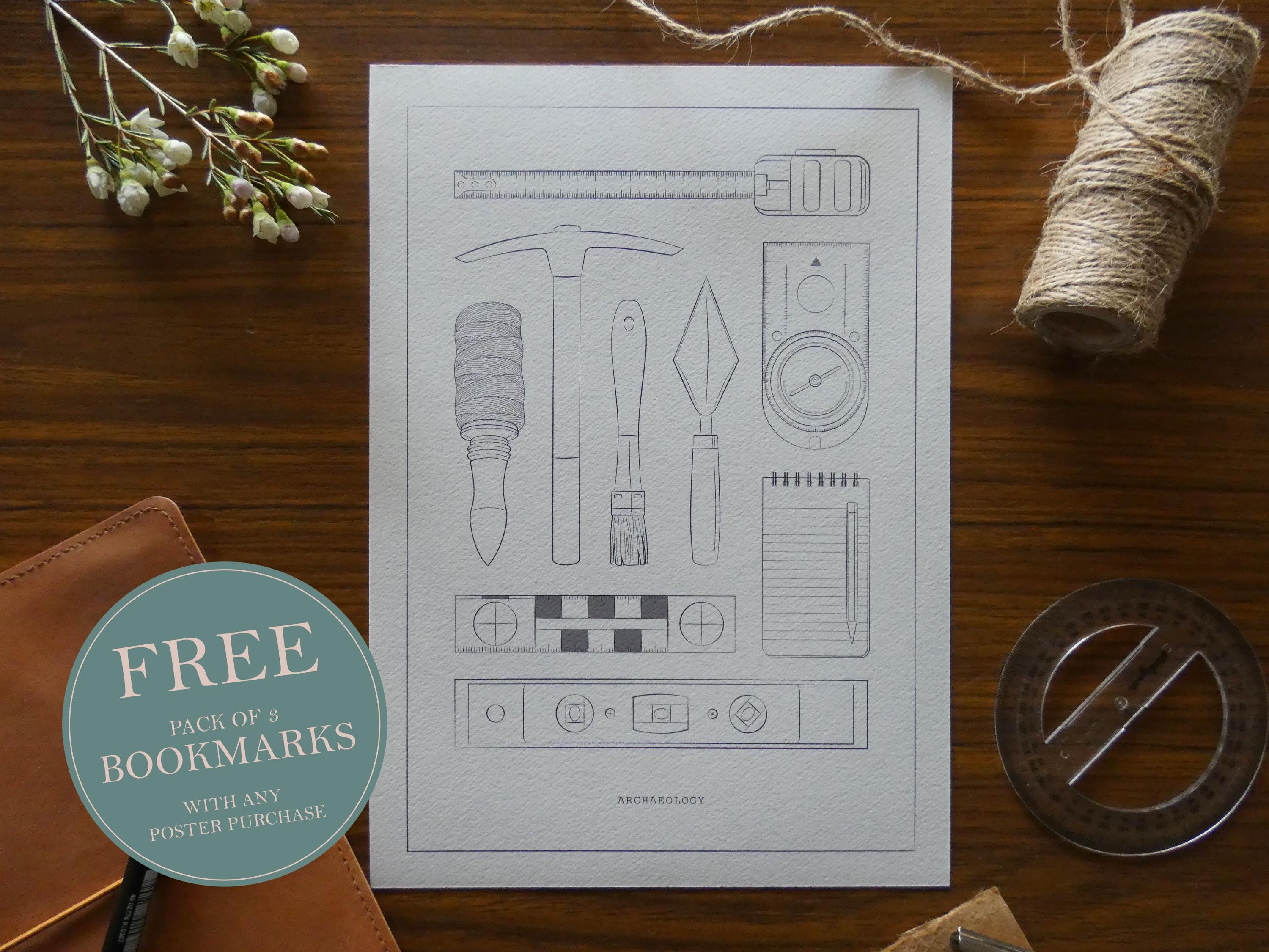 Archaeology Tools Physical Print  |  A5, A4, A3 Sizes Available  |  300gsm Watercolour Paper  |  Handmade and Printed in Perth, Australia
